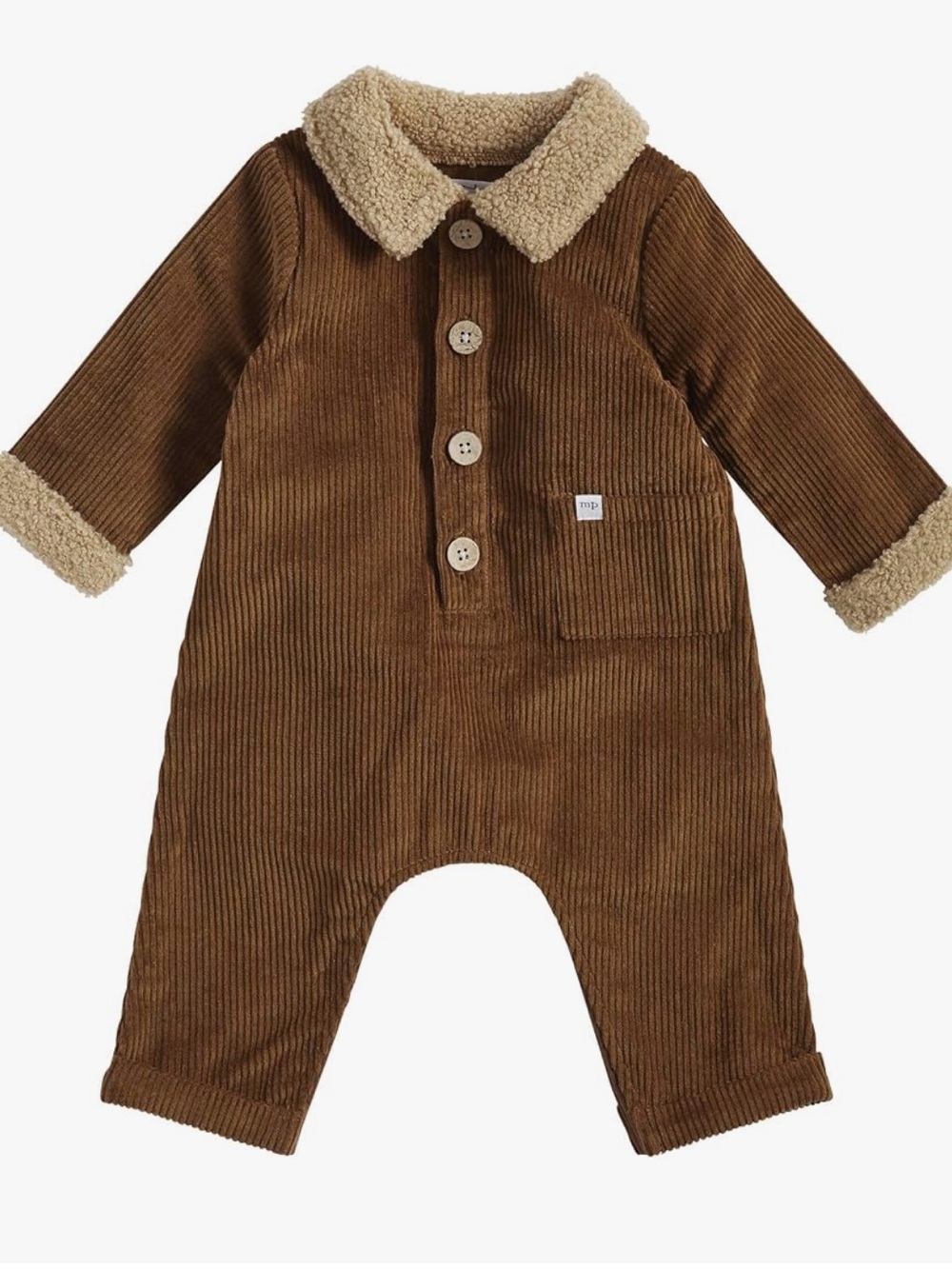 Mud Pie Brown Corduroy One-Piece with Cream Sherpa Collar